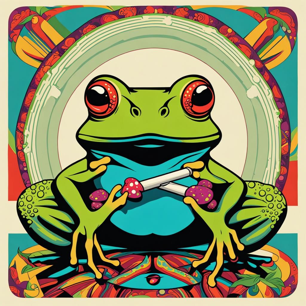 A frog smoking a joint with mushrooms in his head - AI Generated ...