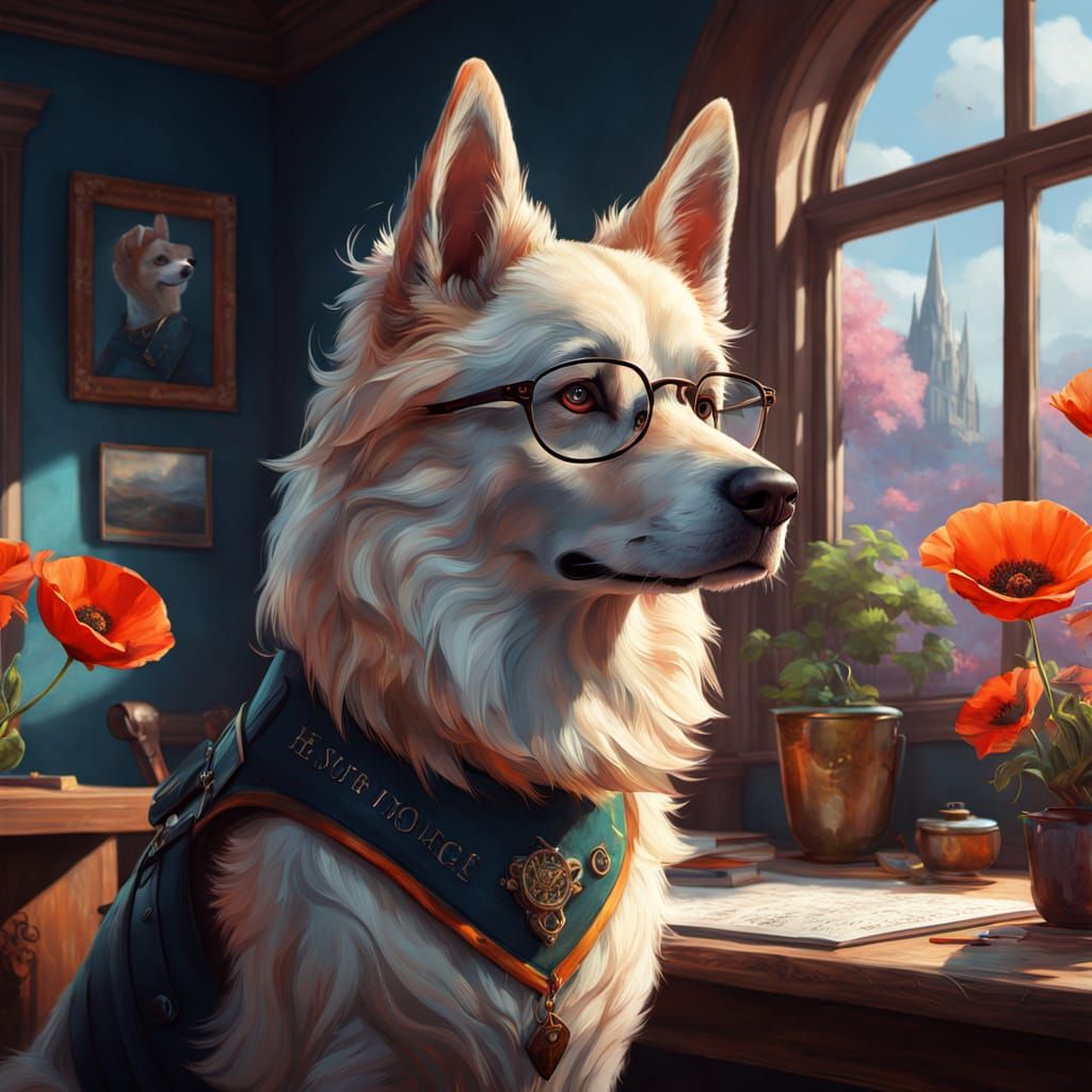 A spectral shepsky, its form shimmering with ethereal energy, patrols the desolate ruins of a haunted castle under a blood-red moon. - Start Image 1