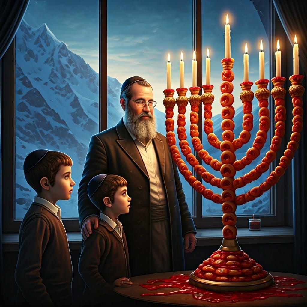 Hanukkiah in Majestic Sufganiyot Style