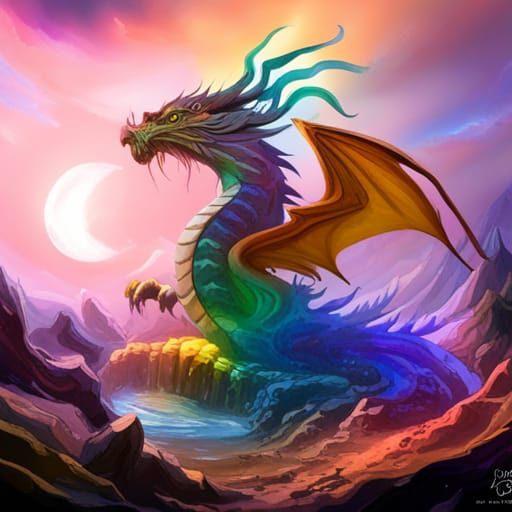 Dragon in rainbow watercolors