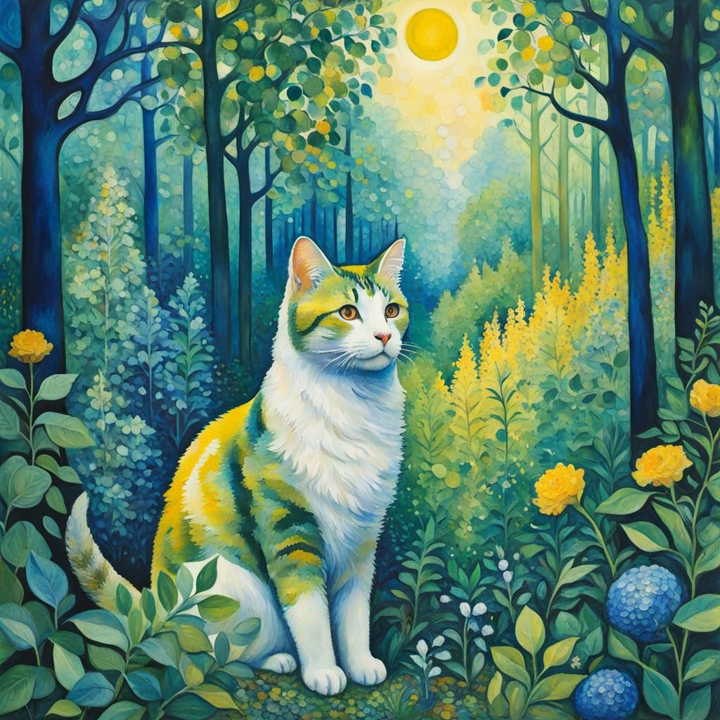 Whimsical cat in a forest 2
