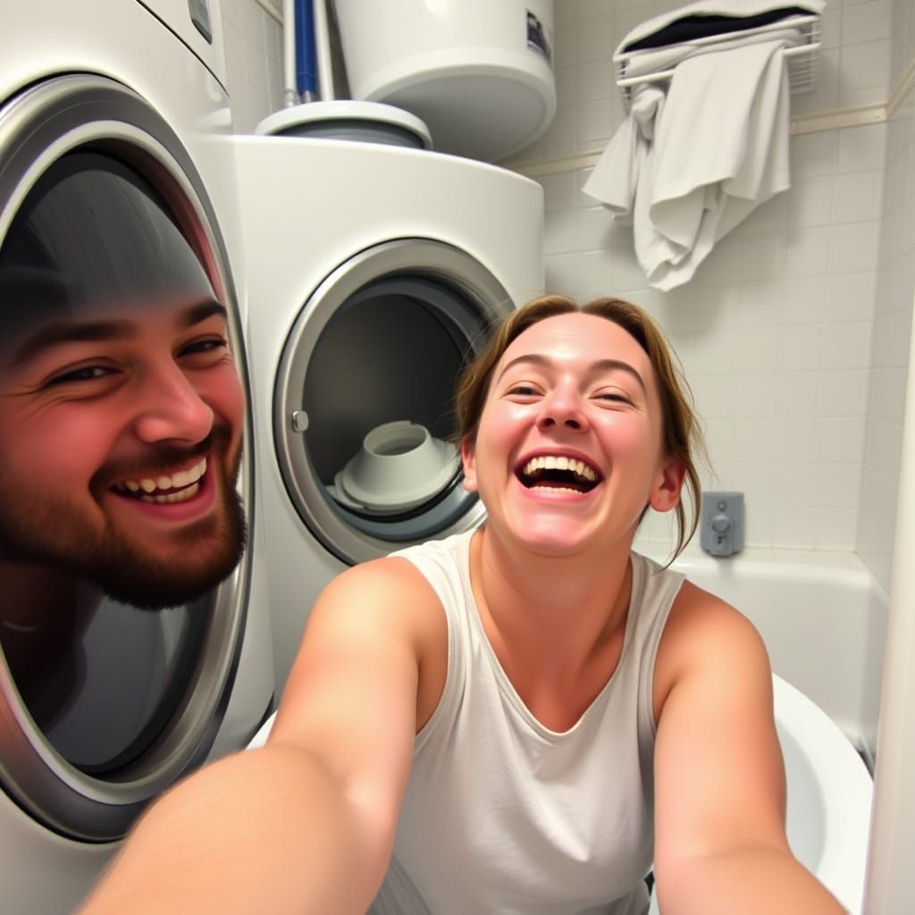 Washing laundry with hubby hiding in the machine! LOL  🤣😂  by @Celestial