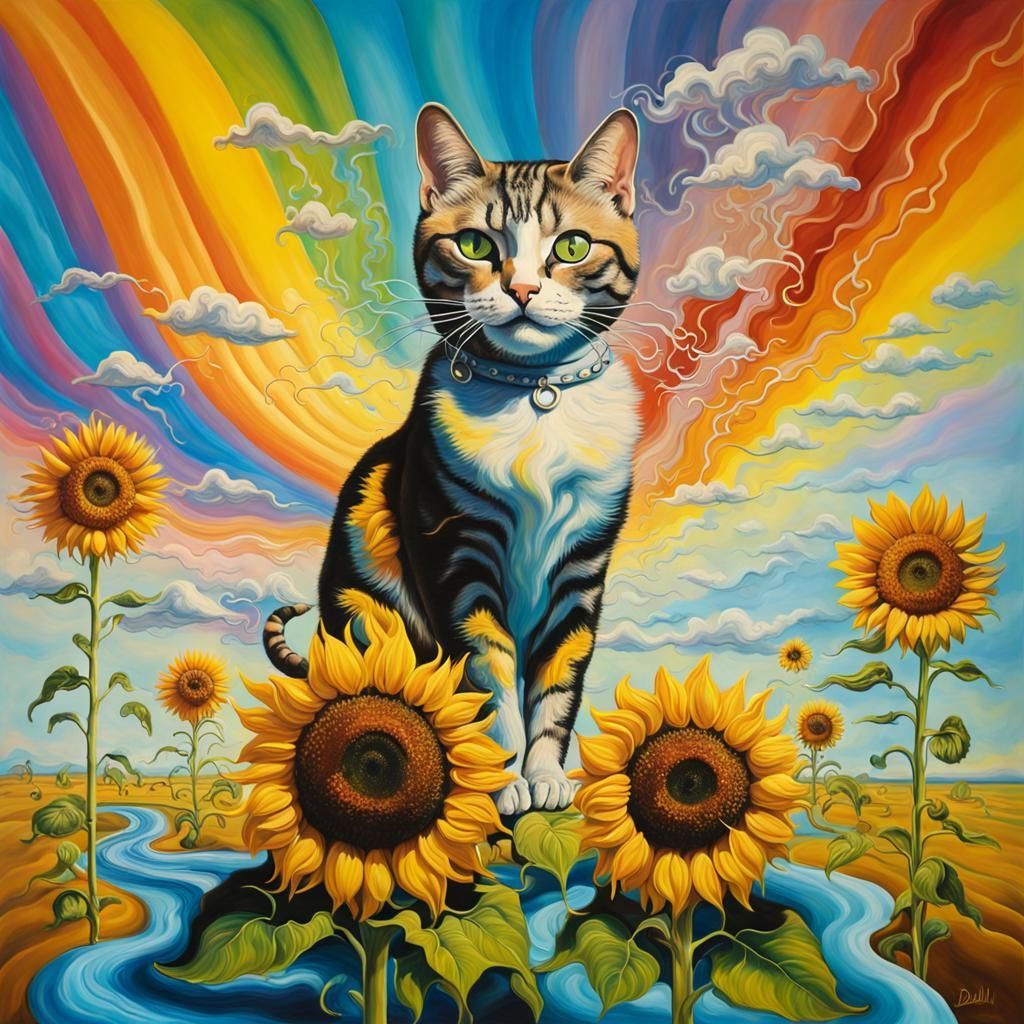 Electric Lighting Cat Sunflower Rainbow surrealism Salvador Dali matte ...