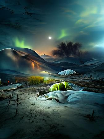 Arctic Landscape at Night, with Northern Lights - AI Generated Artwork ...