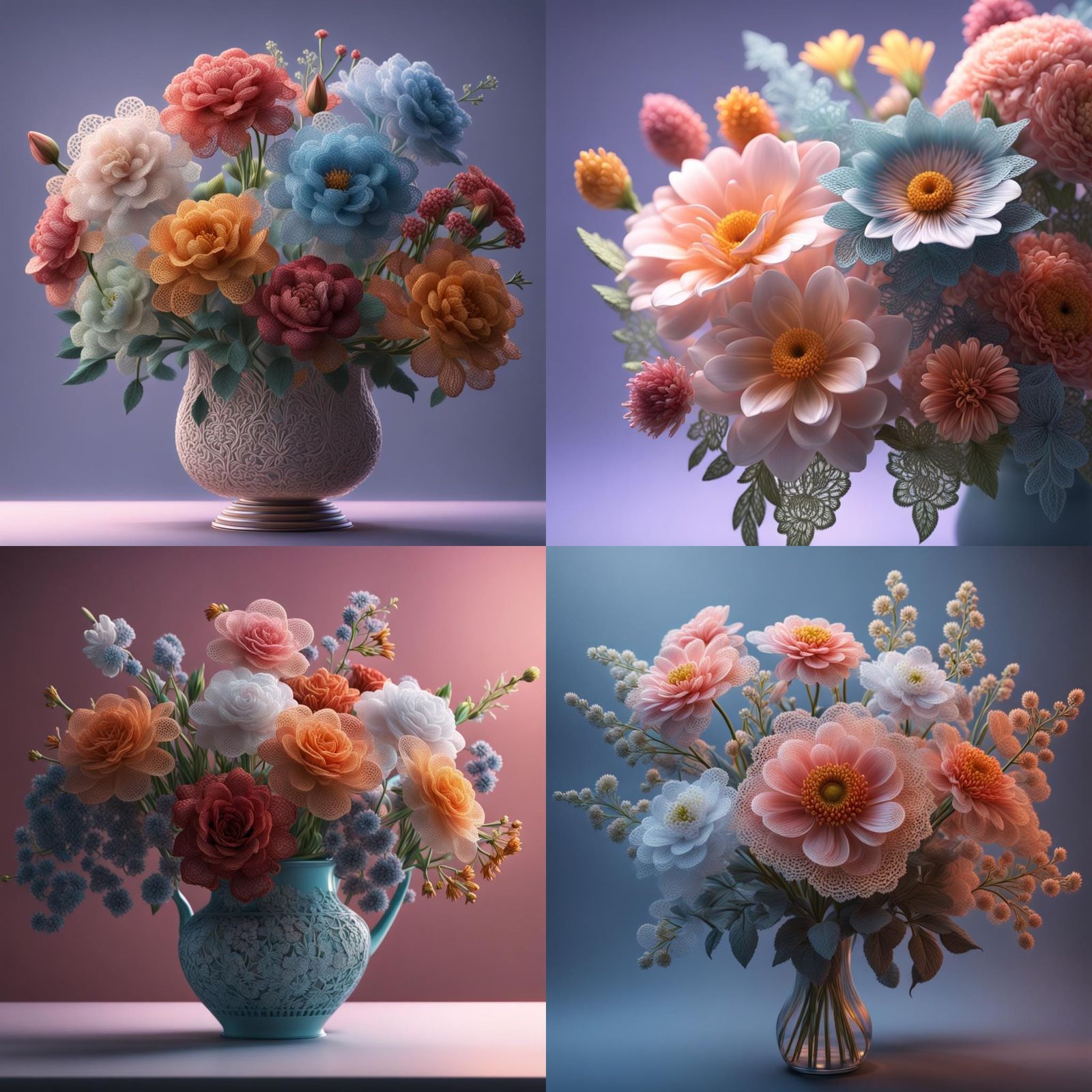 Intricate Lace Flowers in Dramatic Light, Photorealistic Ima...