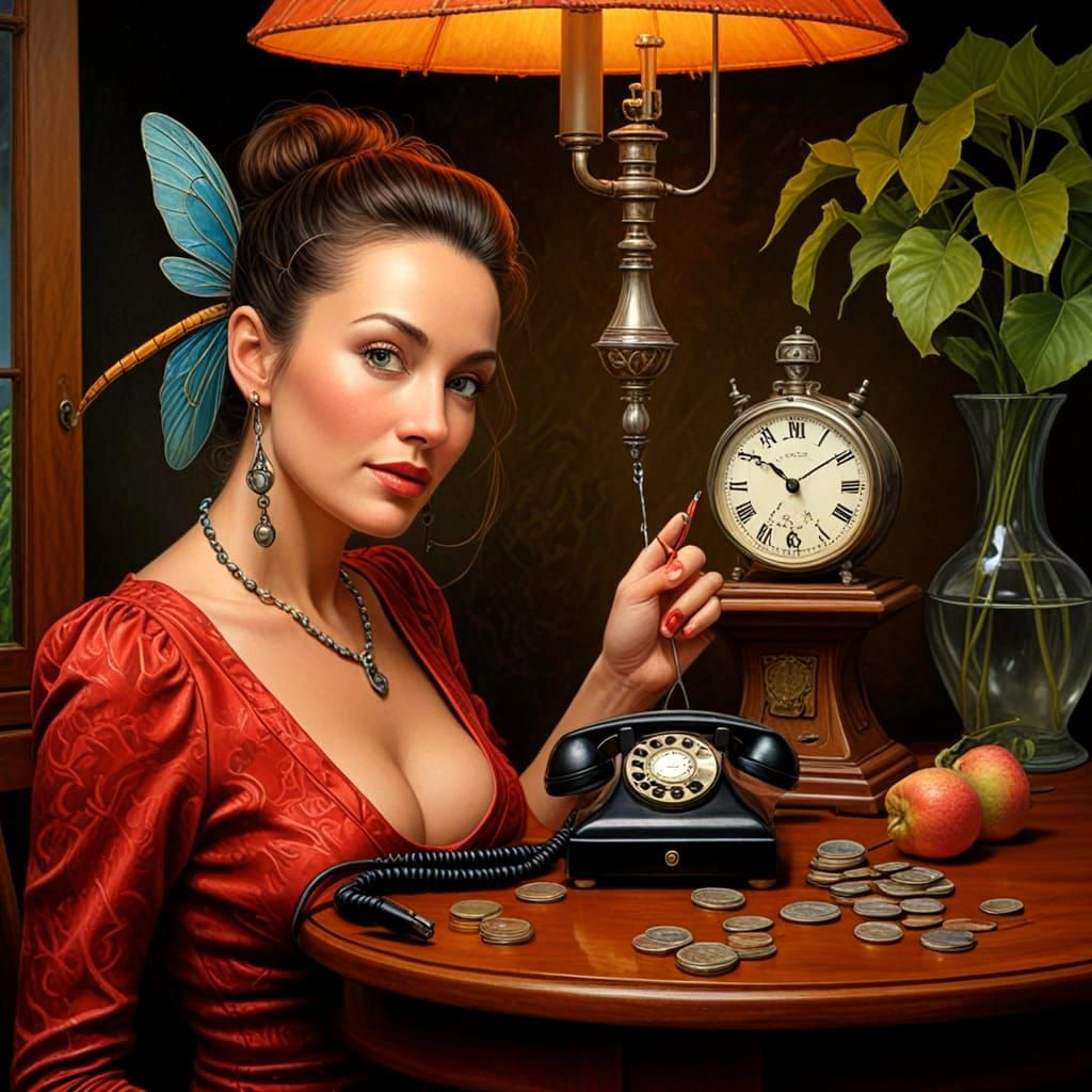 Surrealistic Lady in Vibrant, Whimsical Scene