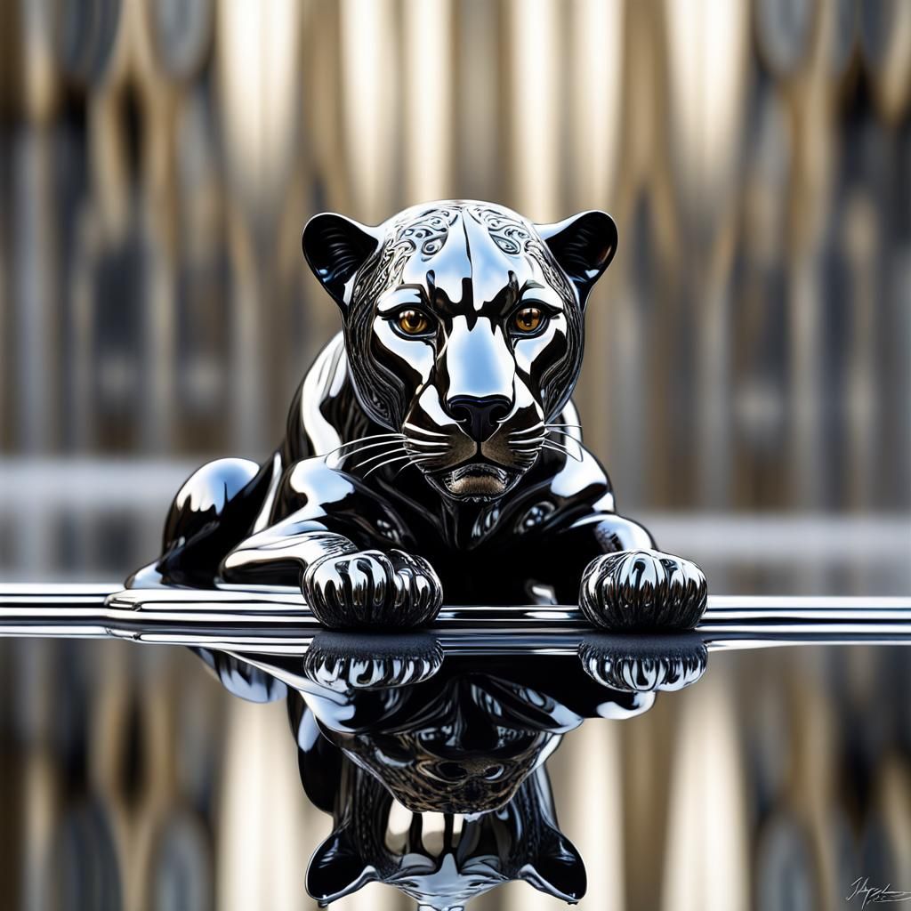 chrome jungle and black wild panther hood ornament growing out of