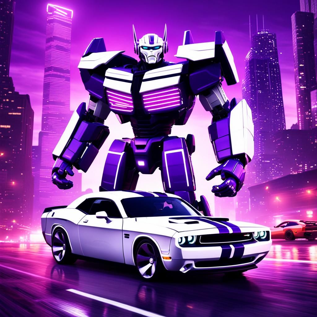 A captivating 3D render of a powerful purple and white Transformer ...