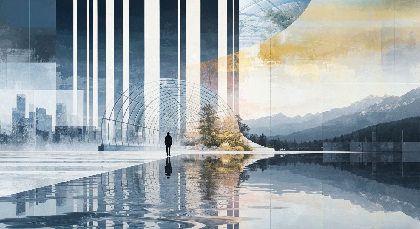 A minimalist abstract expressionist mixed-media digital painting depicting a solitary figure amid a frozen ...  by @morr5750