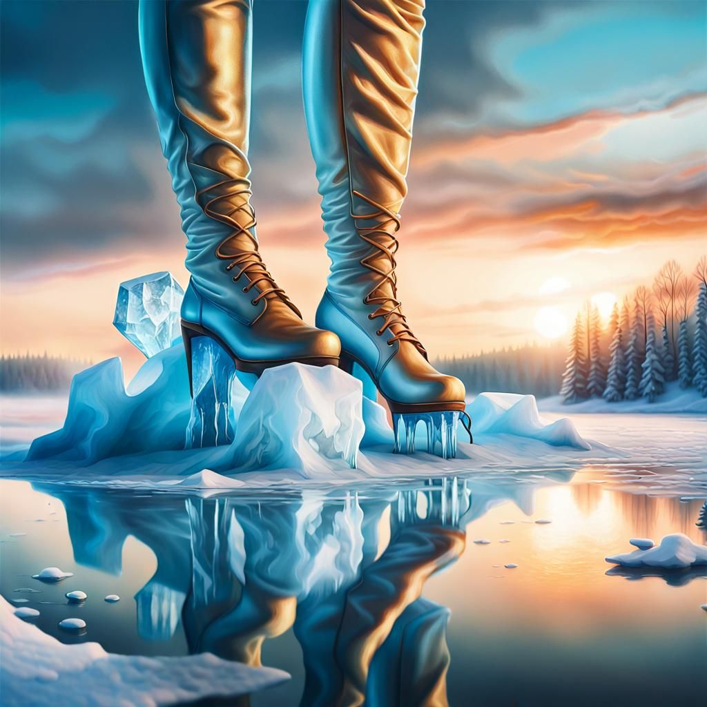 Ice giantess being very huge in the background of a huge alm...