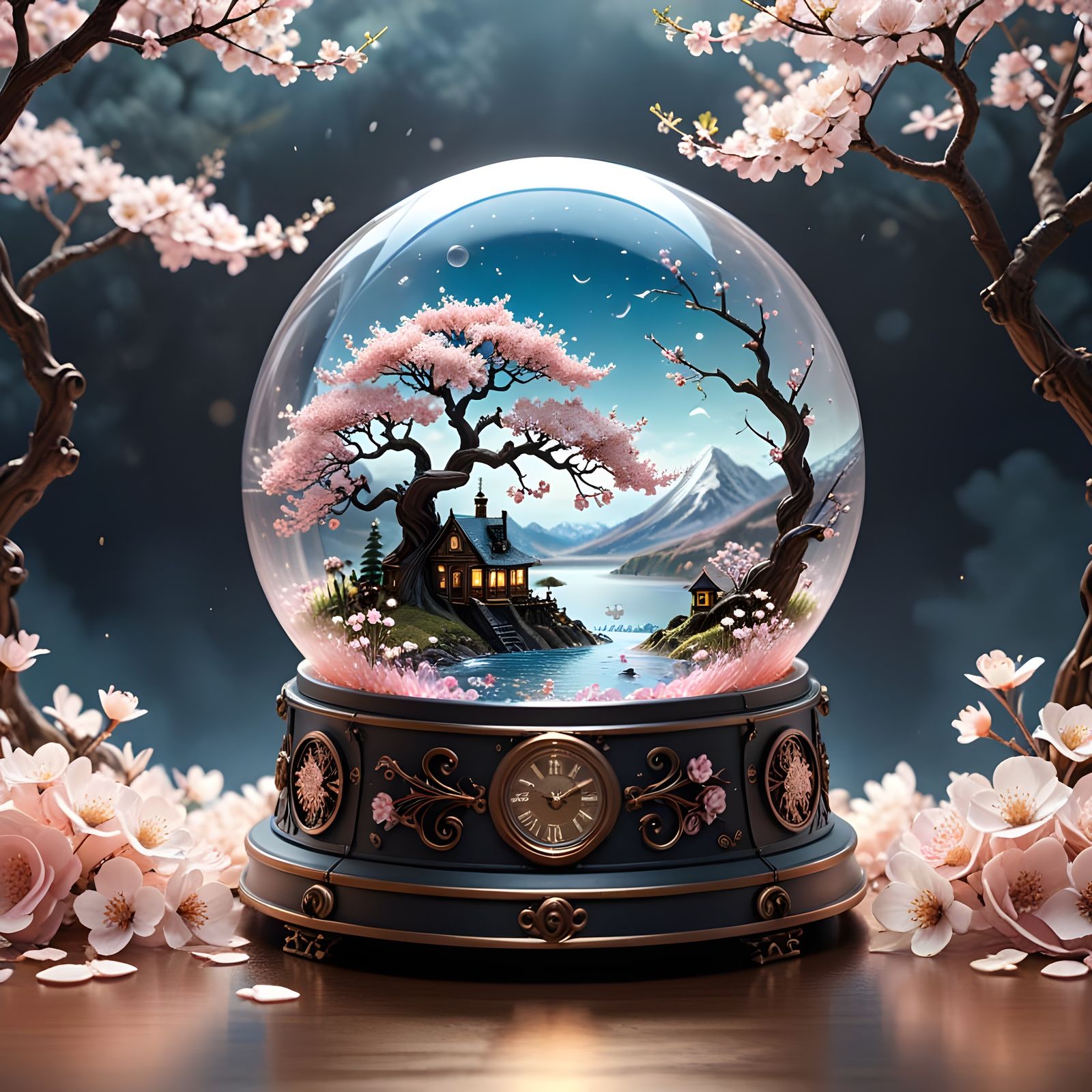Whimsical Steampunk Snow Globe in Delicate Paper Art