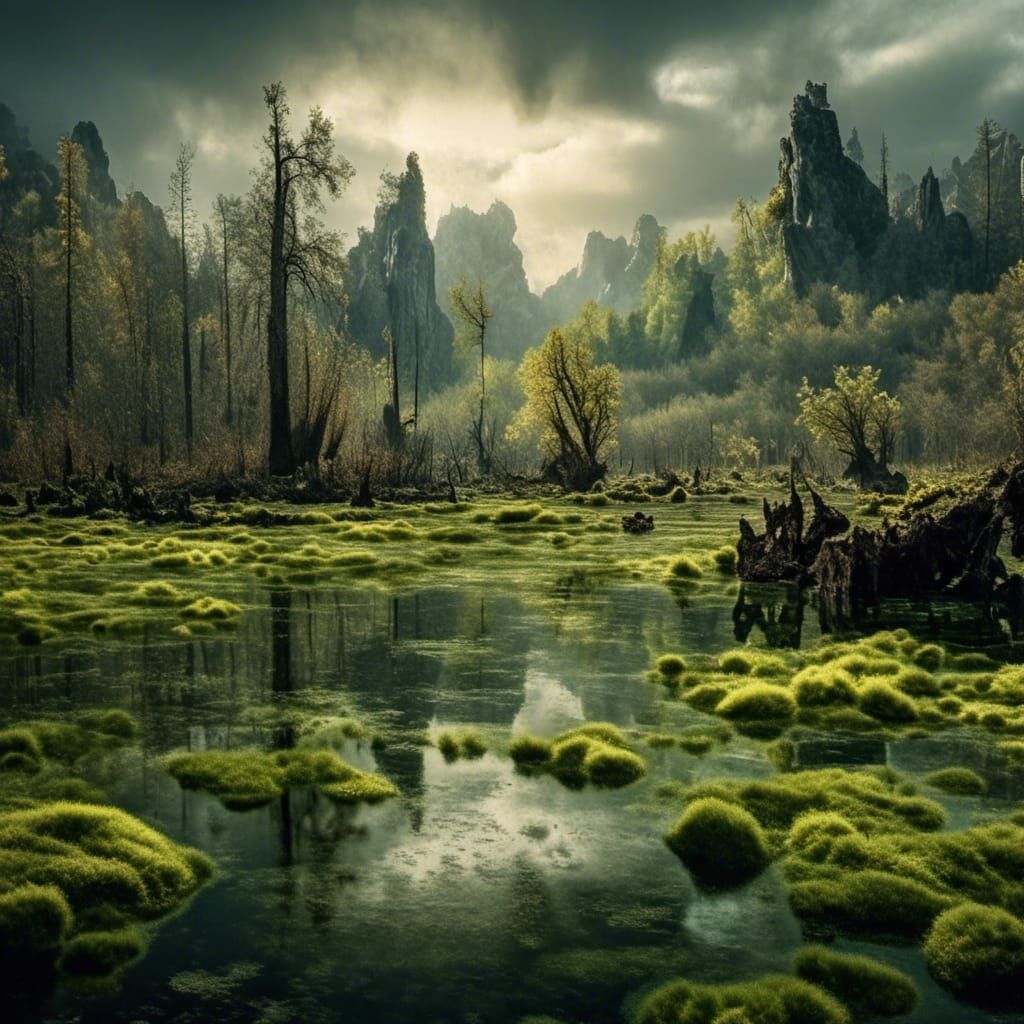 Swamp Landscape photography, by Max Rive, <lora:tdrawCoLa:0.3>
