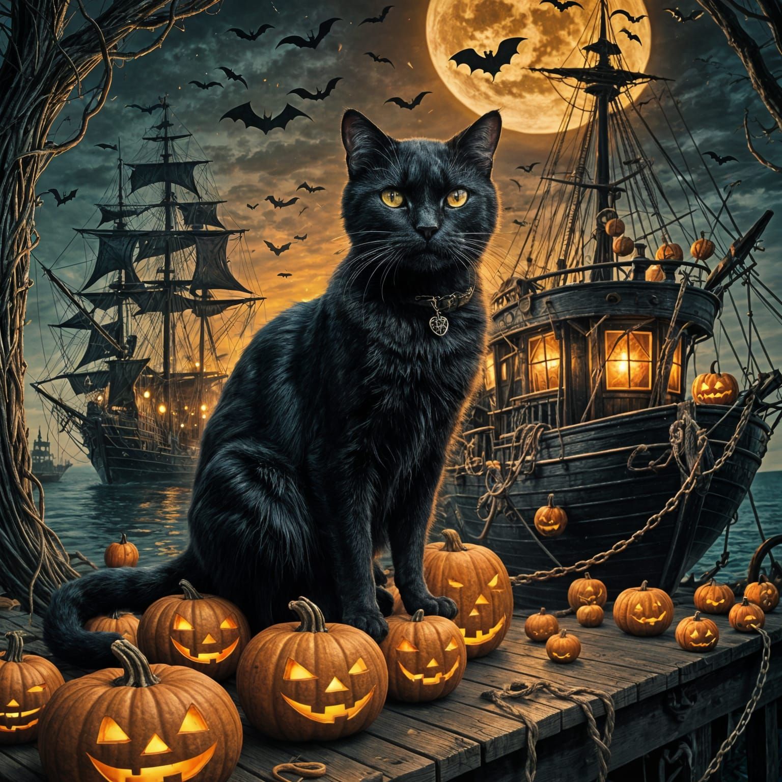 Vintage black cat during Halloween