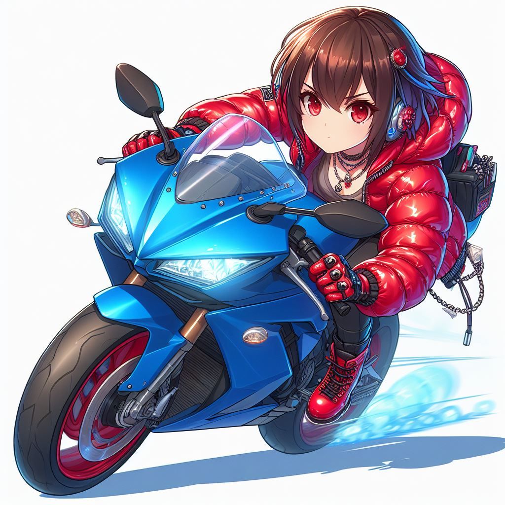 Anime girl racing on a motorbike