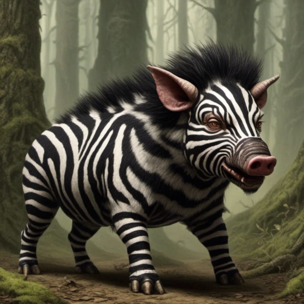 <lora:Zz Zebrapunk:1.0> A horrible unhairy boar creature tha...