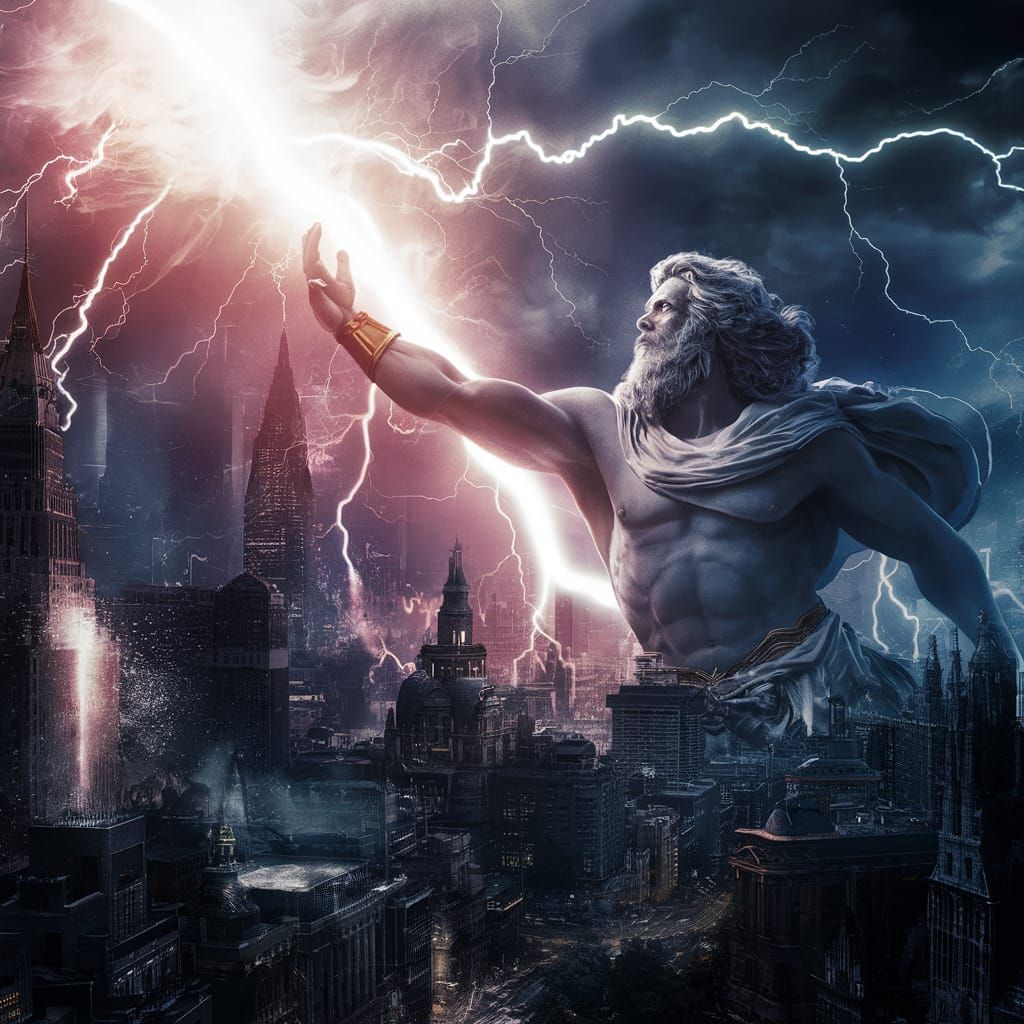 Zeus Unleashes Lightning Bolt: Digital Matte Painting