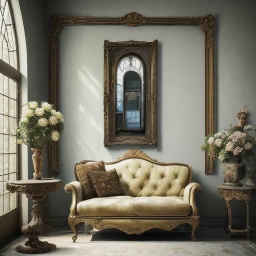 Surreal Living Room with Courtyard Creeper, Salvador Dali St...