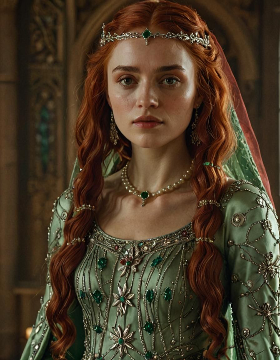 Beautiful Queen in Opulent Medieval Hall: Photorealism