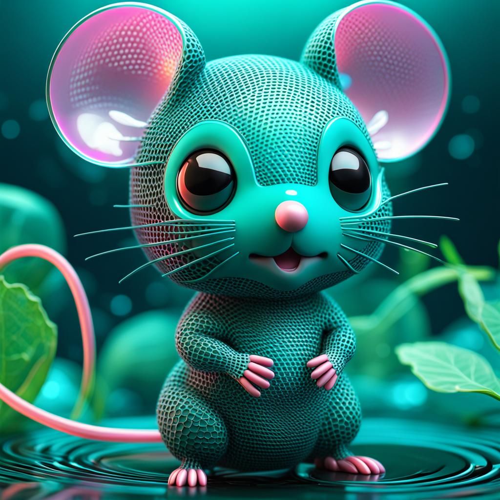 3D mesh array textured organic material forming a aqua chibi...