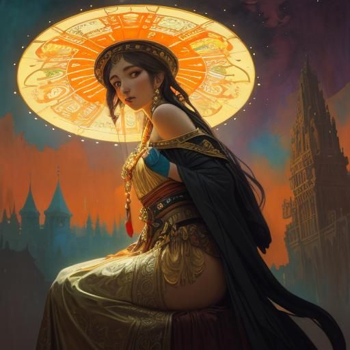 Mystic Cat in Art Nouveau Klimt Style