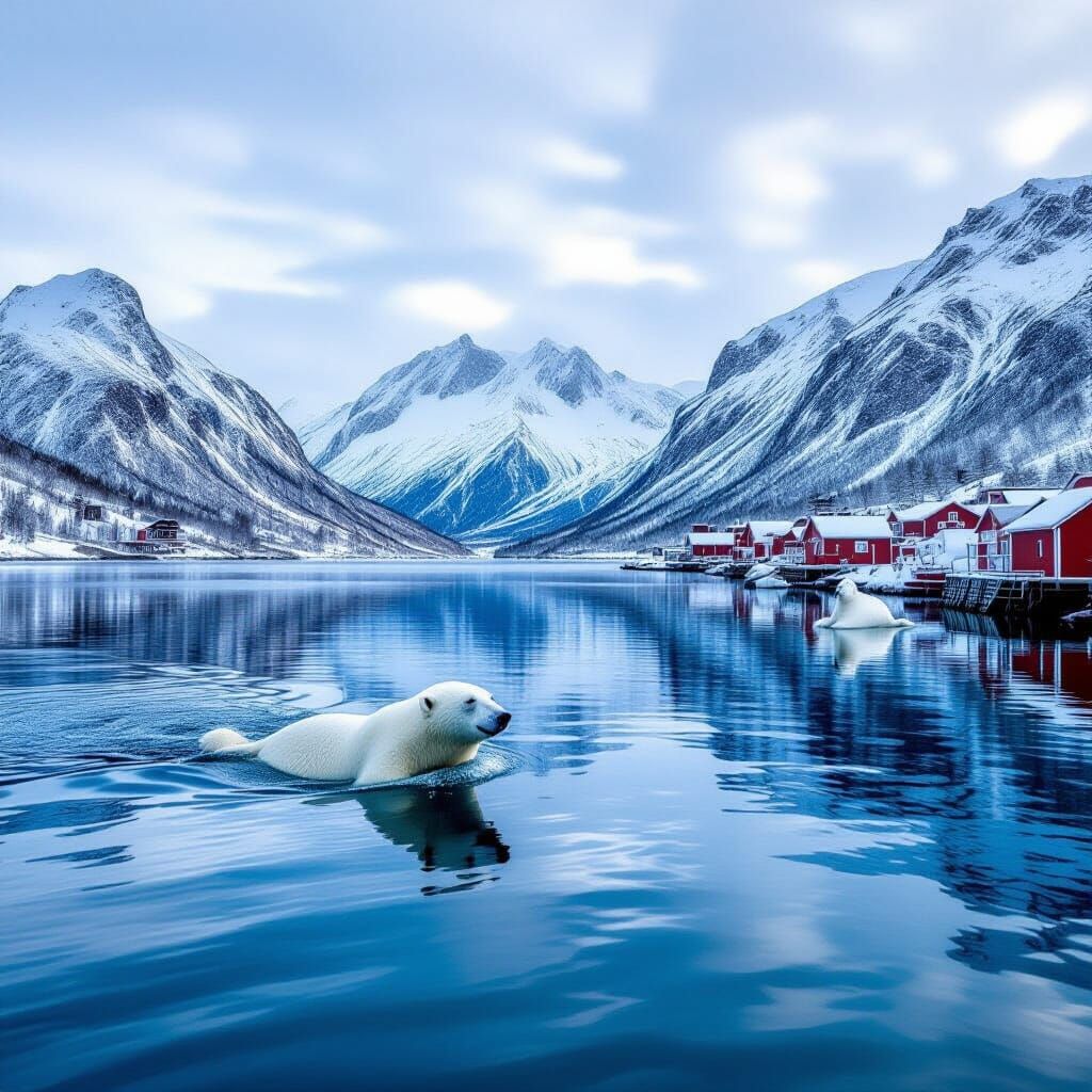 Polar Bear Swimming in Clear Arctic Waters