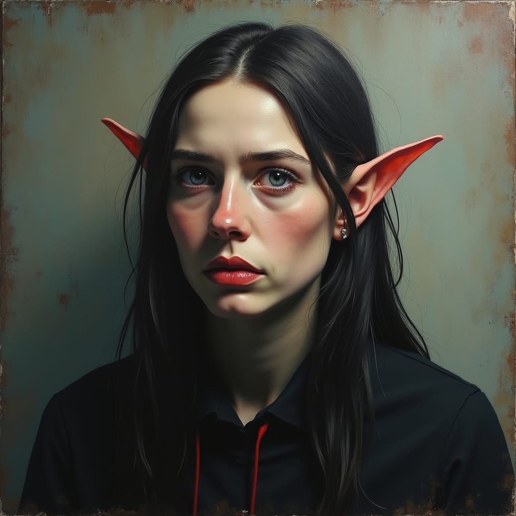 The last Elf portrait depressing oil painting