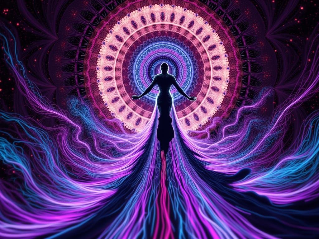 An Enigmatic millennial weathered %*figurewoman that's exploding with Metaphysical Magic*%, With Multicolored Magic & other Energy, by <lora...