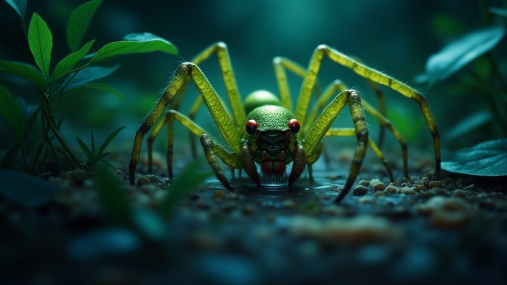 Muck Spider Green Swamp Glistens During the Night Sky <lora:Trifecta:1.0>