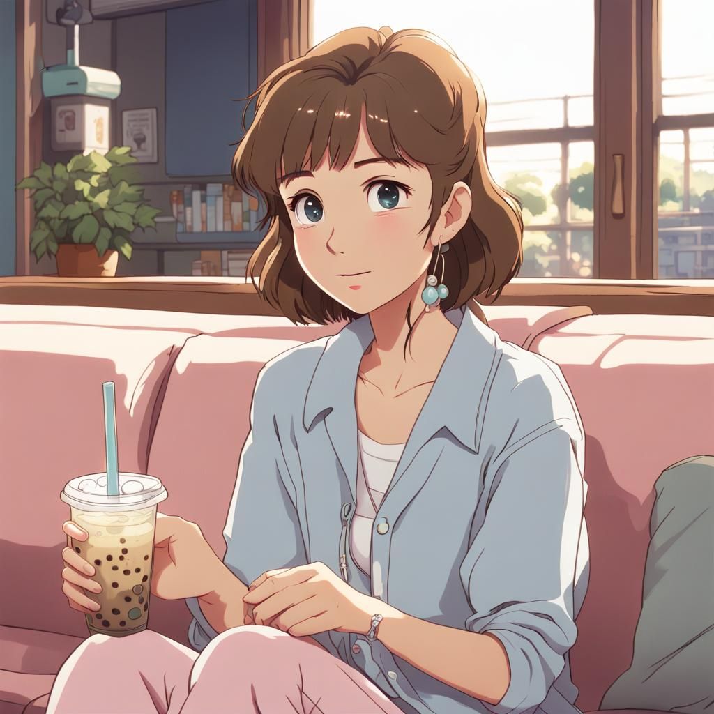 A girl with light skin medium length brown hair brownish blu...