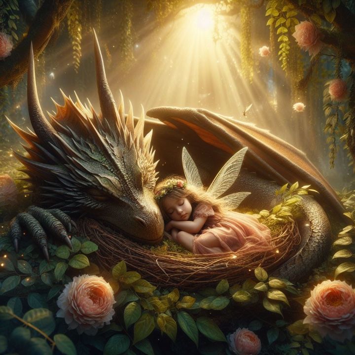 Sleeping fairy and dragon