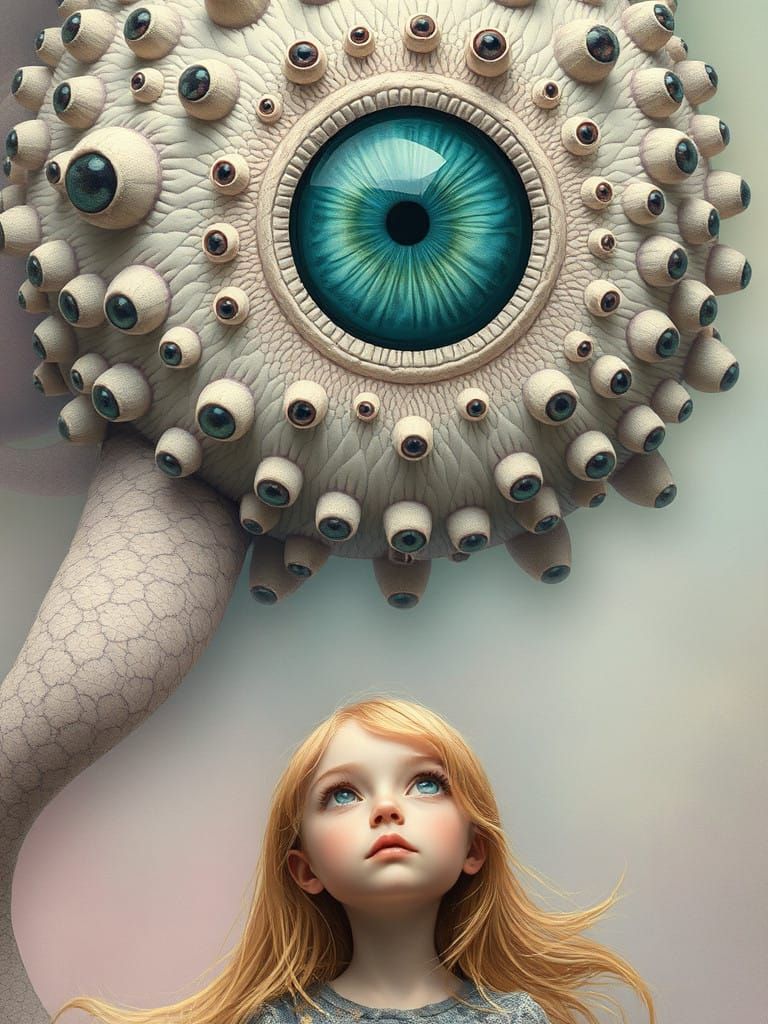 Dreamlike Surrealist Masterpiece with Tactile Creature and S...
