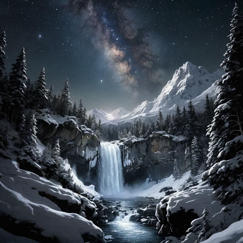 Milky Way Over A Waterfall - AI Generated Artwork - NightCafe Creator