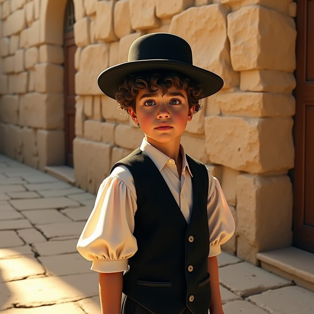 Hasidic Boy at Western Wall in Fantasy Concept Art Style