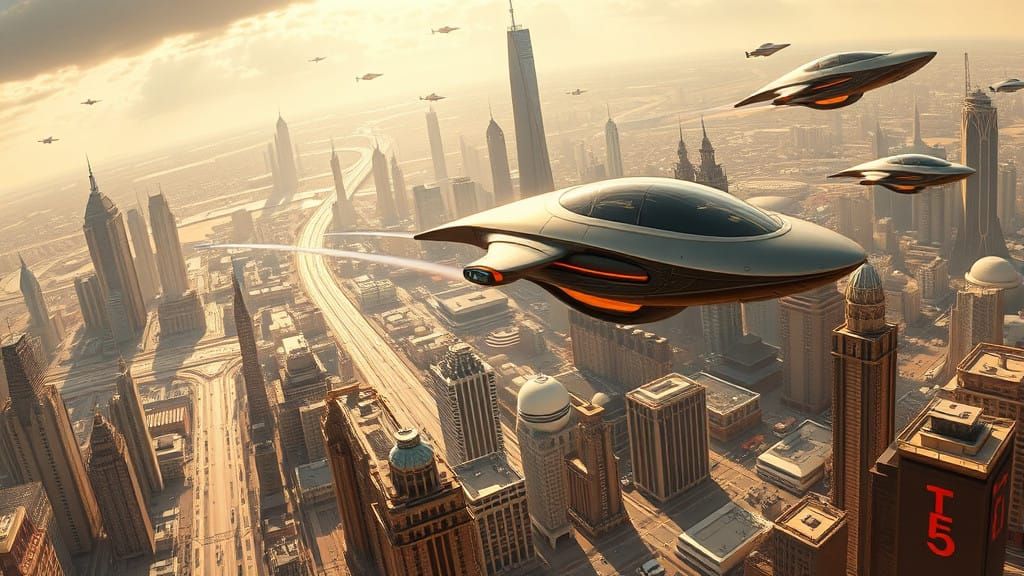 What Our Ancestors Thought 2025 Would Look Like, Panoramic digital image of a bustling futuristic world, ...  by @James Silvers