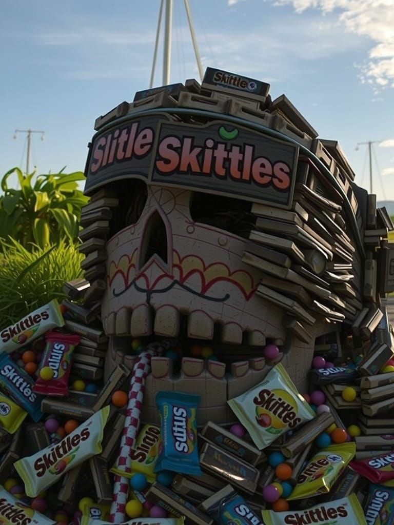 Complete face skull made out of Skittle candy  