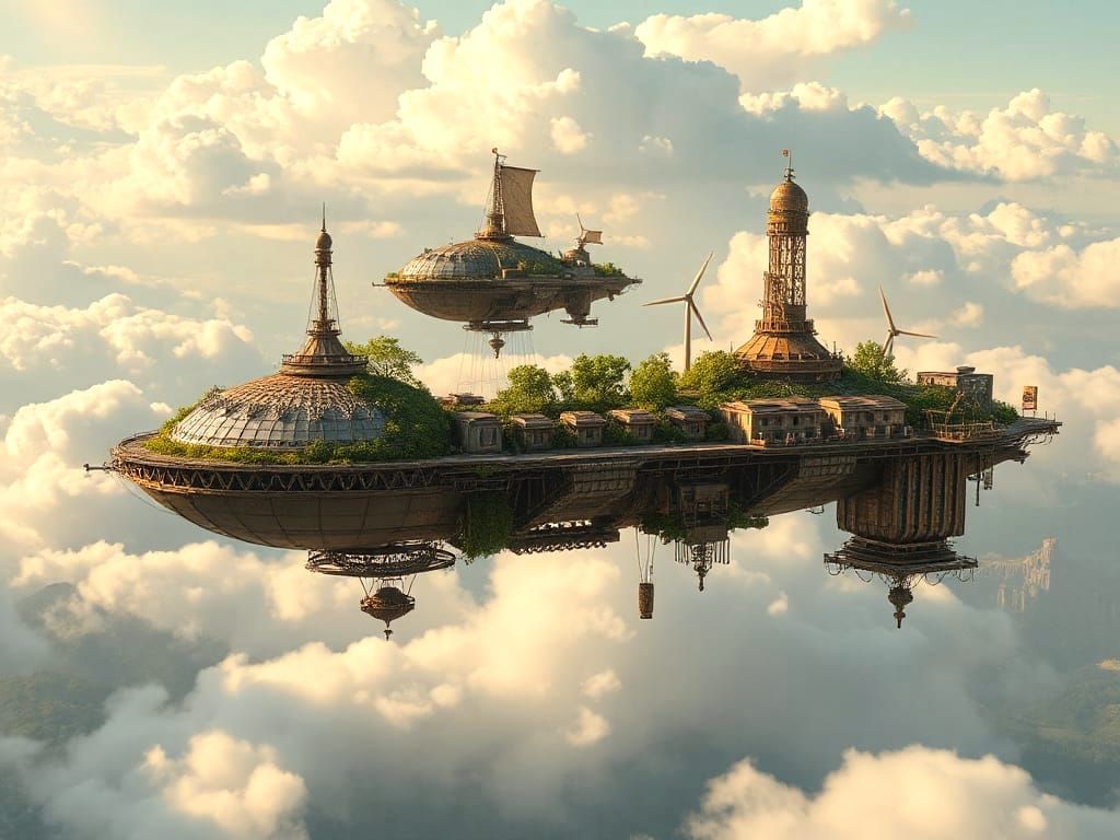 Solarpunk Floating Town 1  by @LiminalMind