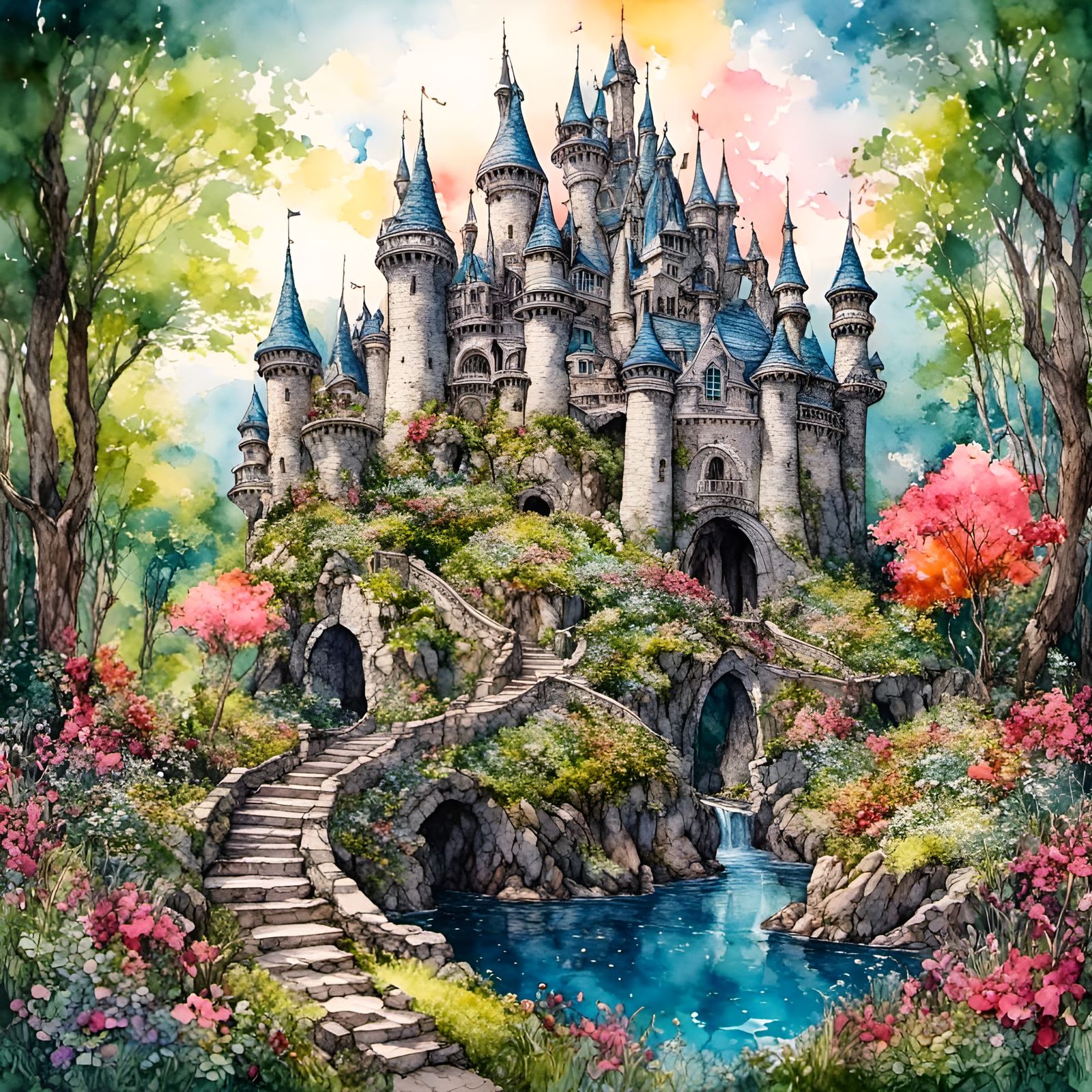 Sparklecore, Intricate Fantasy Castle, Fantasy Landscape, Sharp 