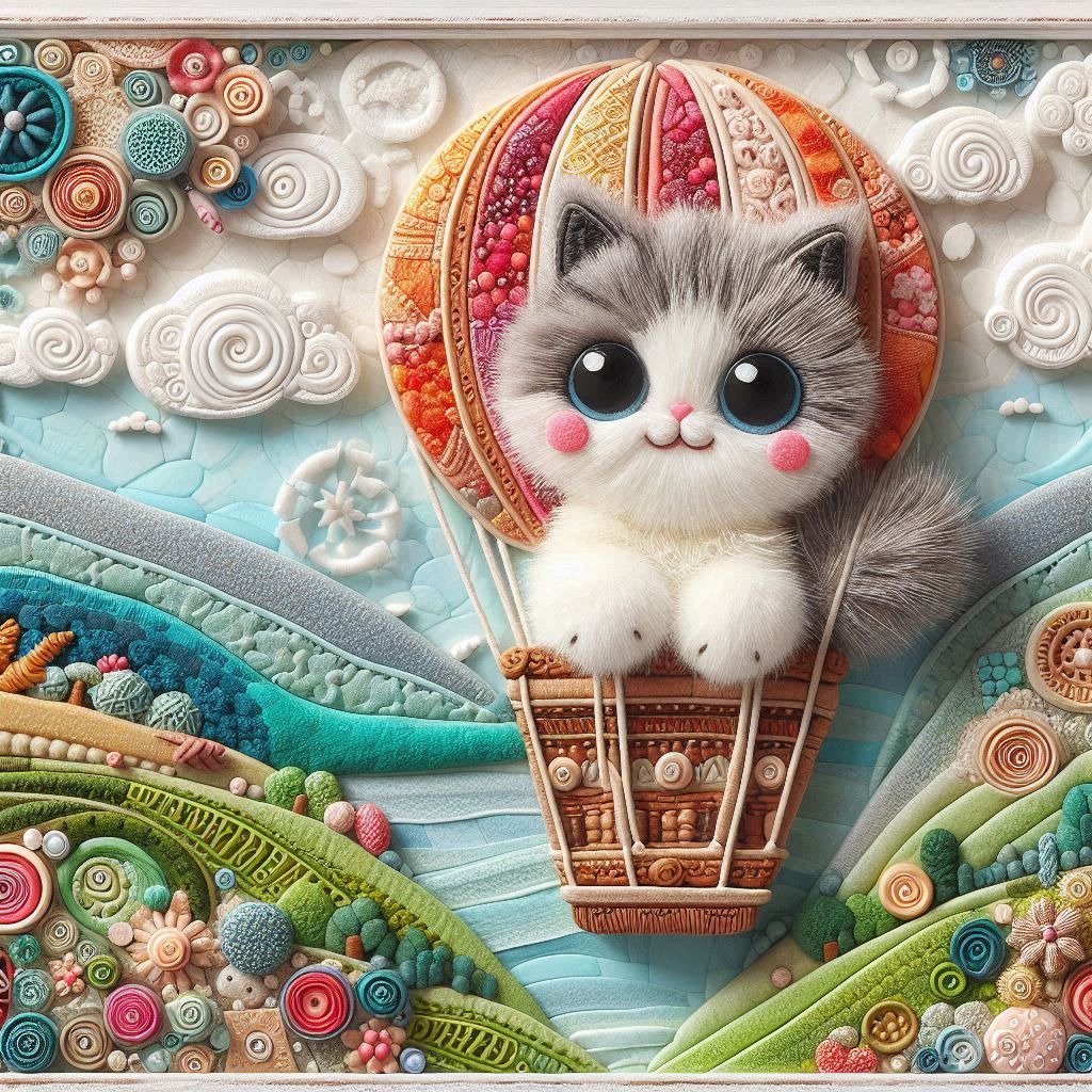 cat in hot air balloon.
