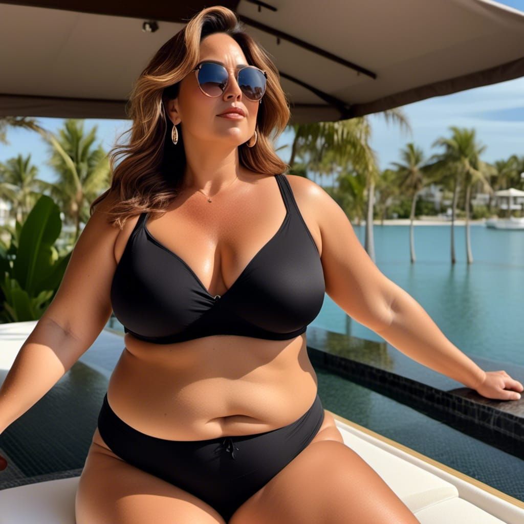 A captivating overweighr curvy gorgeous woman in her 40s with stretchmarks. She is sunbathing <lora:Soft Curves:1.0> 