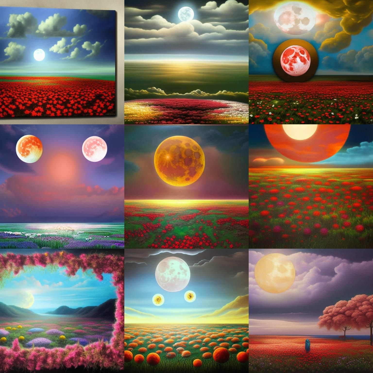 Beautiful Moon about a pasture of flowers