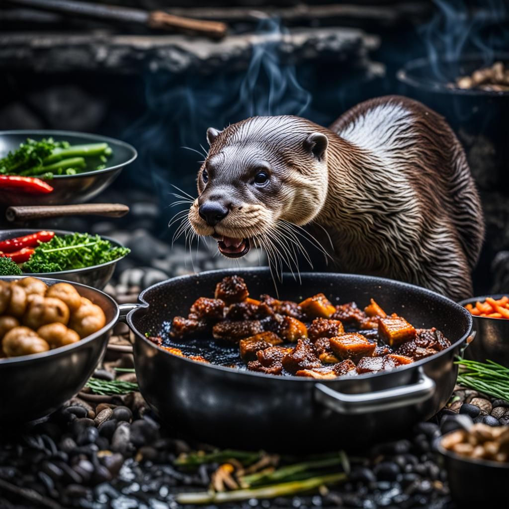 a otter cooking food - AI Generated Artwork - NightCafe Creator