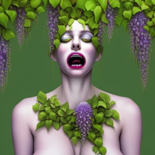 Refined beauty horror, hyperdetailed eyes, vomiting flowers,...