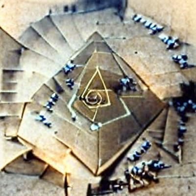 The Great pyramid from above showing a magic circle of occul...