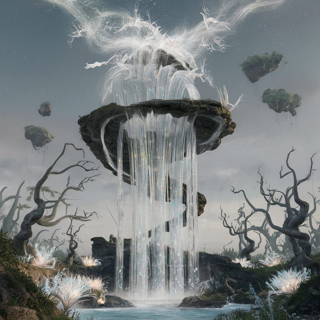 Design a highly detailed and realistic fantasy landscape fea...