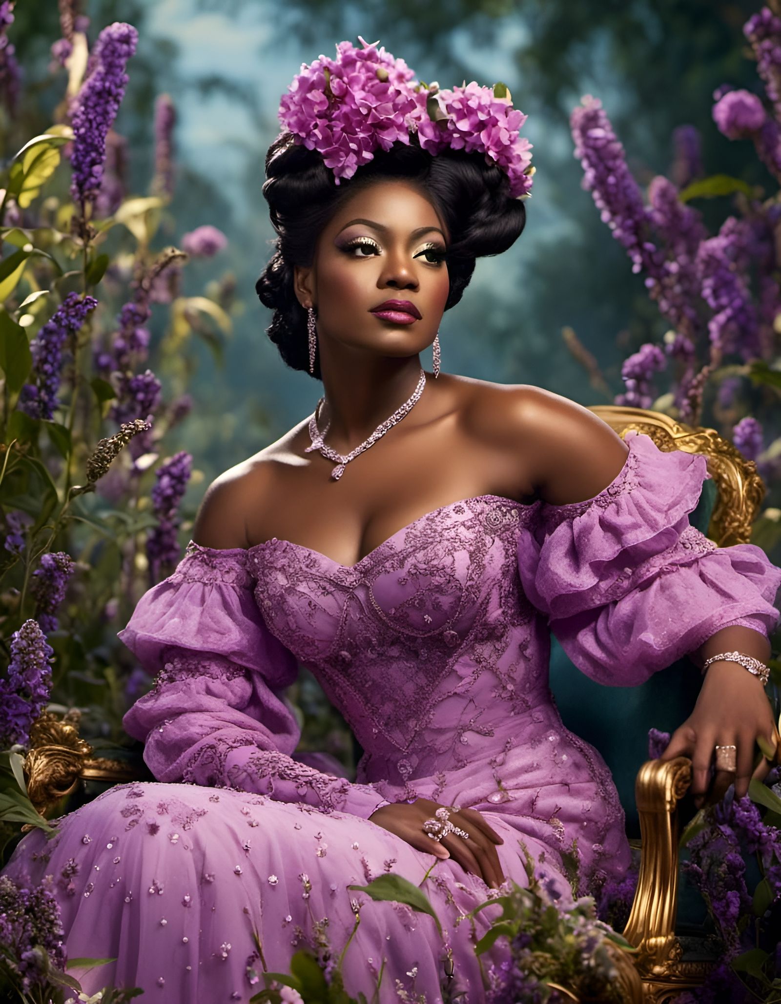 (Pomp and Power Color Palette:1.4) "Intricately detailed gorgeous Fantasia Barrino as Celie Harris Johnson ...  by @SirHeckerich