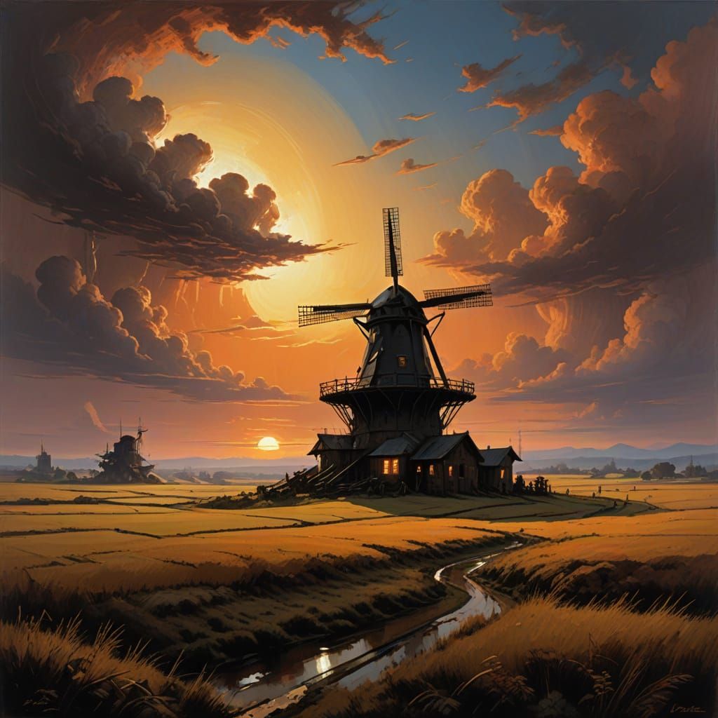 Futuristic Rural Scene in Impasto Oil Painting Sty... - AI Art