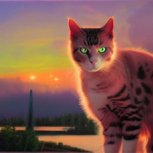 Spiked pink hair, cat watching, sunset, garbage filled lake,...