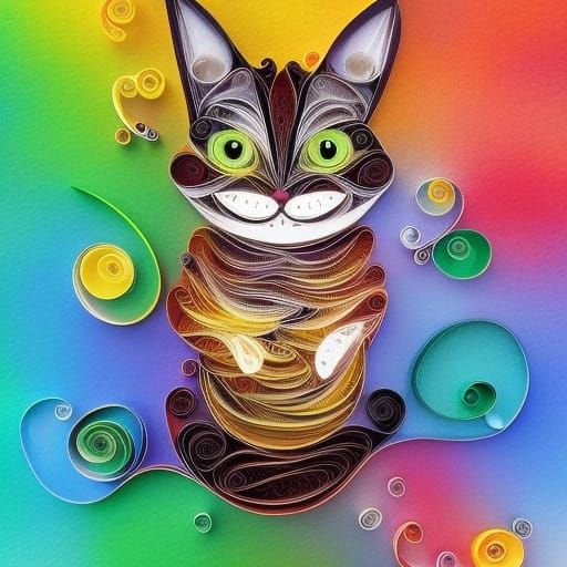 Cute Paper Quilling Cheshire Cat - AI Generated Artwork - NightCafe Creator