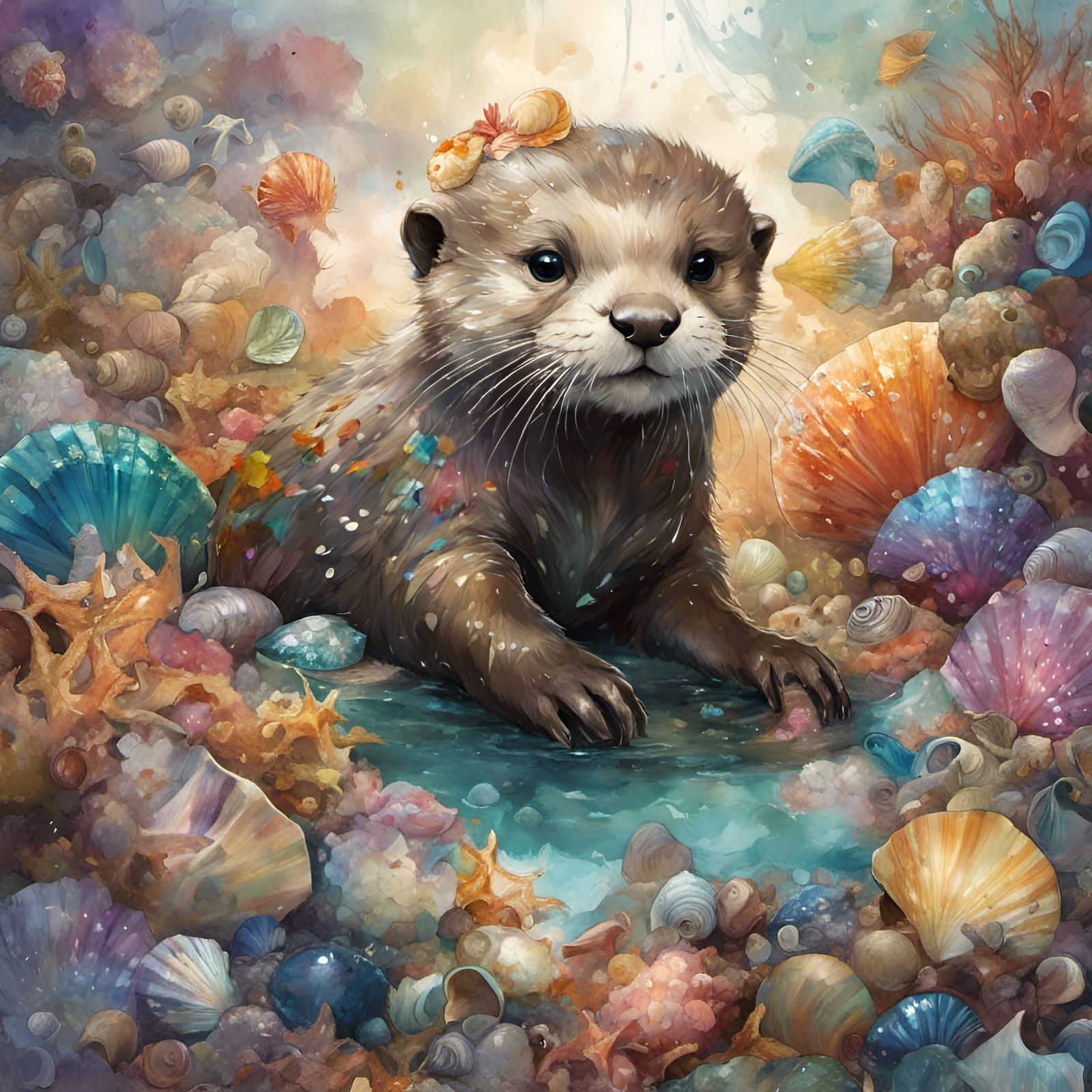Baby Otter Covered in Seashells  by @Rosie