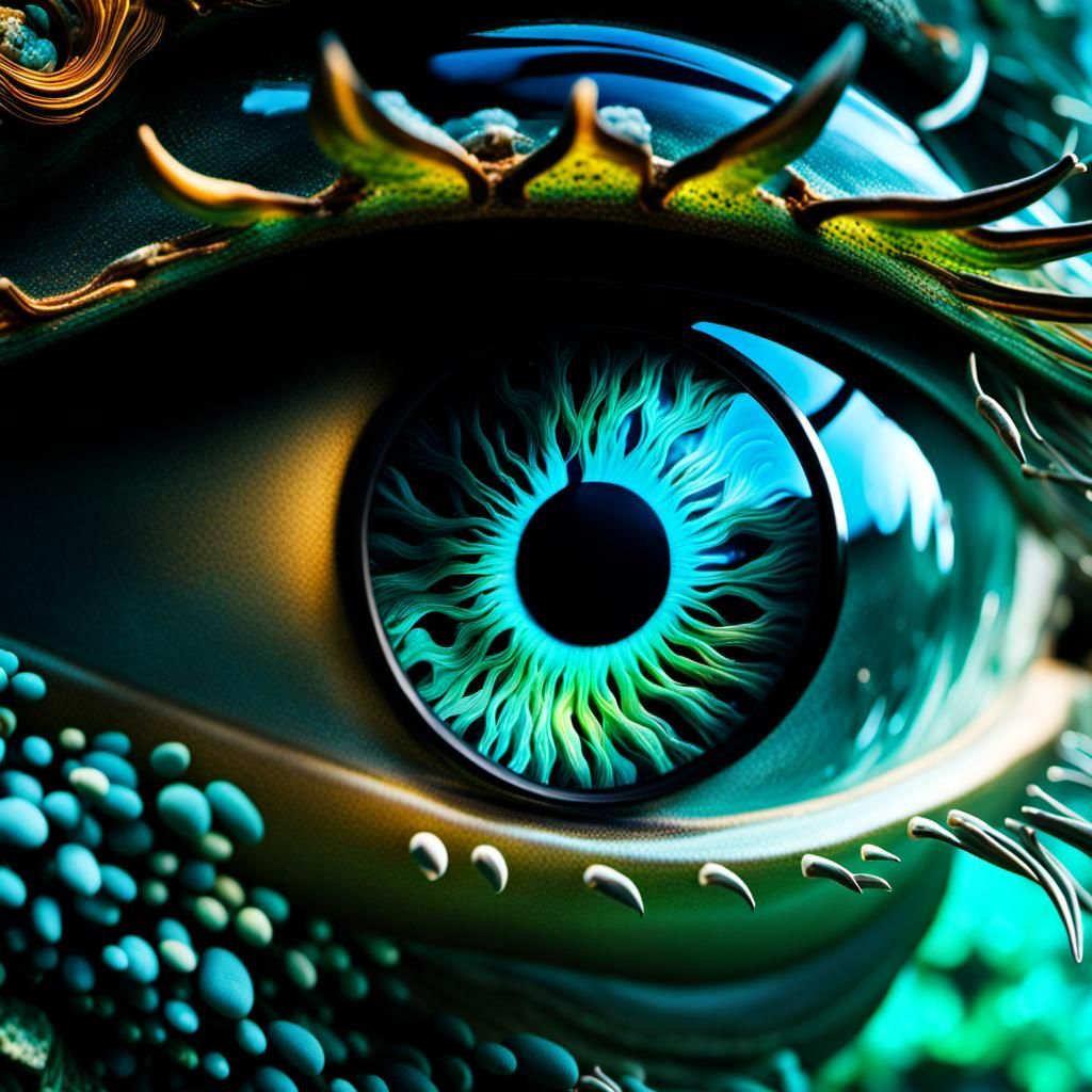A close-up of a scuba diver's eye